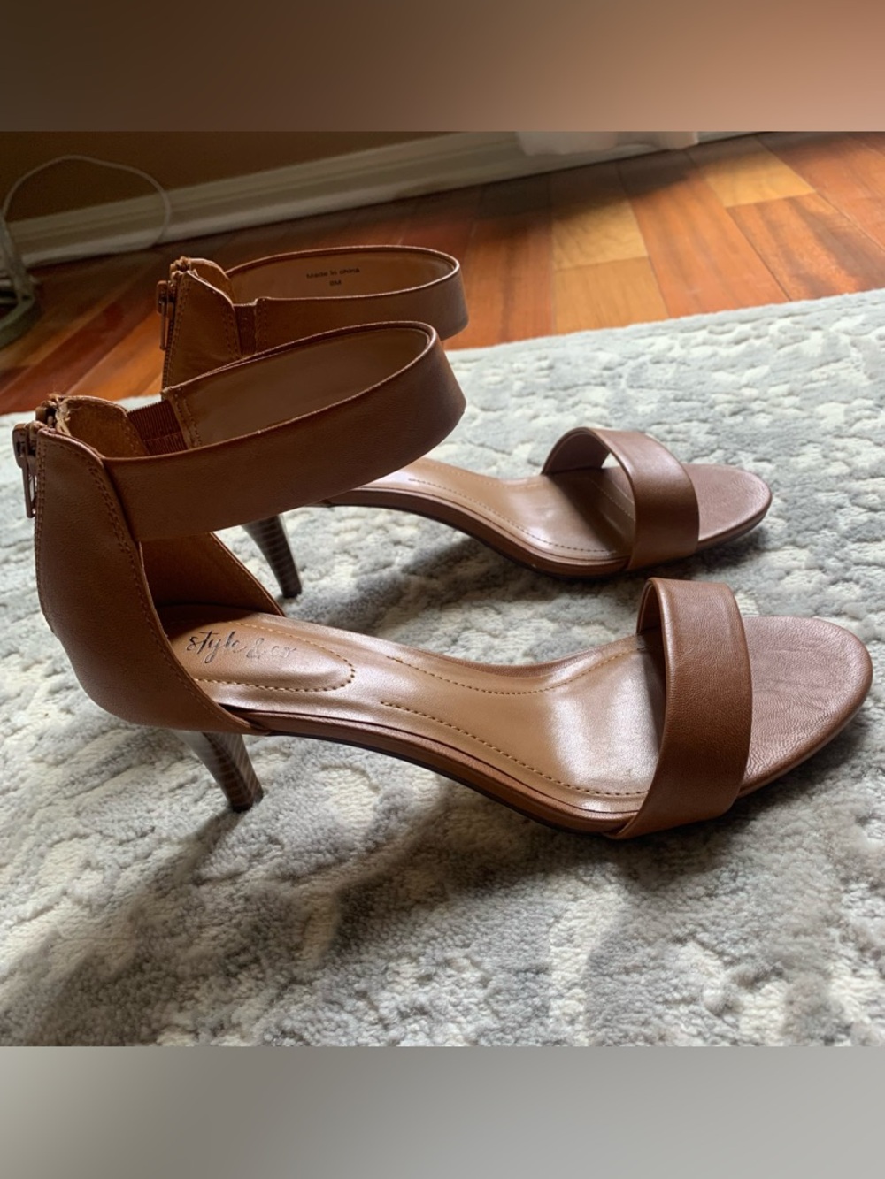 Style & Co. Tan Ankle-Strap zip back 3 inch Sandals - Picture 4 of 9